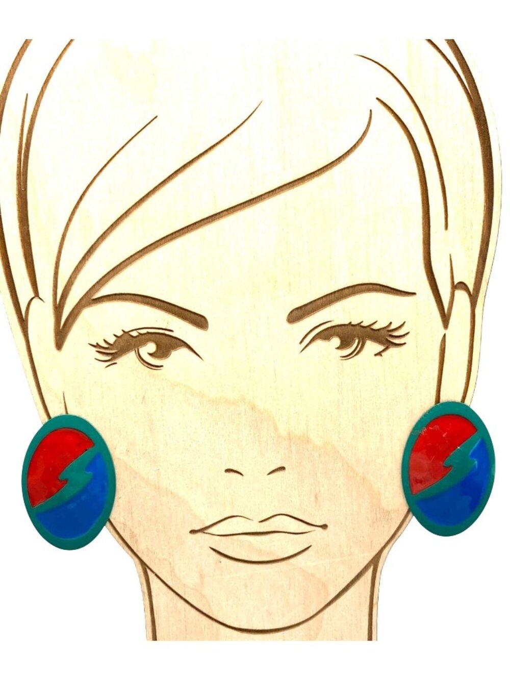 Retro Abstract Colorful Enamel Earrings, Vintage Artistic 80s Oval Studs, Teal